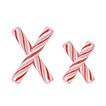 Letter X Mint Candy Cane Alphabet Collection Striped in Red Christmas Colour  Stock Illustration