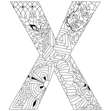 Letter X monogram for coloring, engraving design. Vector illustration. Иллюстрация