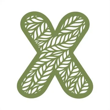 Letter X with a pattern of leaves.  Stock Illustration