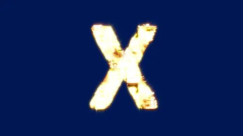 Letter X, technological burning orange cyber punk alphabet on blue screen 스톡 일러스트