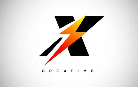 Letter X Thunderbolt Logo Concept with Black Letter and Orange Yellow Thunder イラスト素材