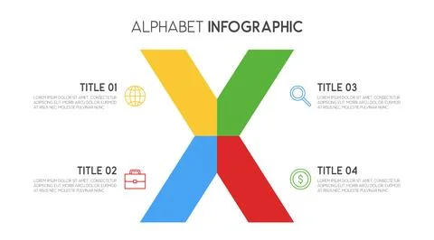 Letter X vector alphabet and other elements for infographics Illustrazione stock