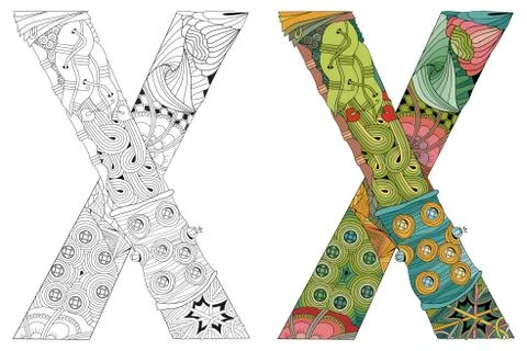 Letter X zentangle for coloring. Vector decorative object Stock Illustration