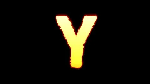 Letter Y - bright yellow burning glitchy font on black 스톡 일러스트
