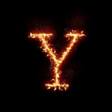 Letter y burning in fire, digital art isolated on black background, a letter Stock Illustration