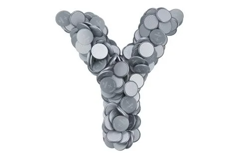 Letter Y from button cells, 3D rendering Illustrazione stock