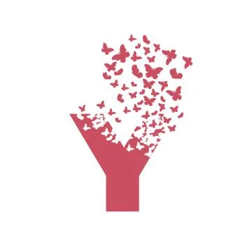 Letter Y with effect of destruction. Dispersion. Butterfly, moth Stock Illustration