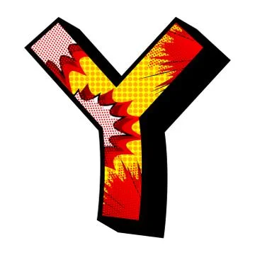 Letter Y filled with comic book explosion, background. Illustrazione stock