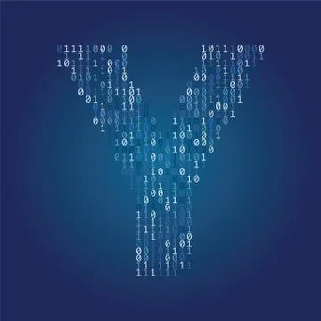 Letter Y font made from binary code digits on a dark blue background Stock Illustration