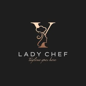 Letter Y Lady Chef, Initial Beauty Cook Logo Design Vector Stock Illustration