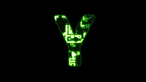 Letter Y, lighting high tech digital cyber punk green font on black Stock Illustration