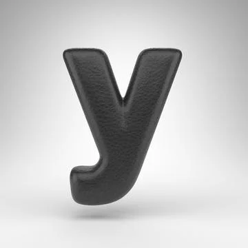 Letter Y lowercase on white background. Black leather 3D letter with skin tex 스톡 일러스트