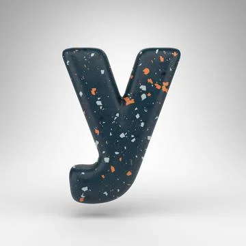 Letter Y lowercase on white background. 3D letter with blue terrazzo pattern  Stock Illustration