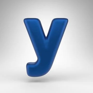 Letter Y lowercase on white background. Anodized blue 3D letter with matte te Illustrazione stock