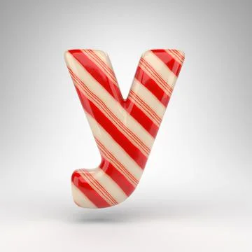 Letter Y lowercase on white background. Candy cane 3D letter with red and whi Иллюстрация