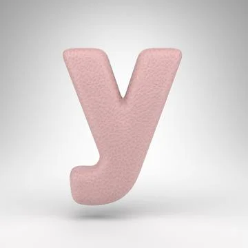 Letter Y lowercase on white background. Pink leather 3D letter with skin text Stock Illustration