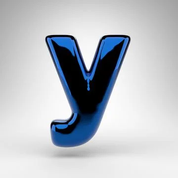 Letter Y lowercase on white background. Blue chrome 3D letter with glossy sur Stock-Illustration