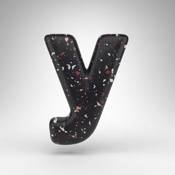 Letter Y lowercase on white background. 3D letter with black terrazzo pattern Stock Illustration