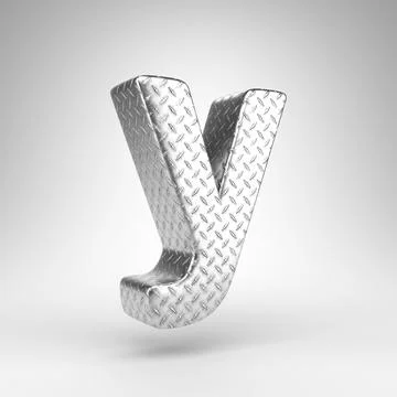 Letter Y lowercase on white background. Aluminium 3D letter with checkered pl Stock Illustration
