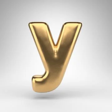 Letter Y lowercase on white background. Golden 3D letter with gloss metal Stock Illustration