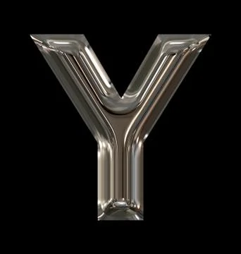 Letter Y rounded shiny silver isolated on black Stock Illustration