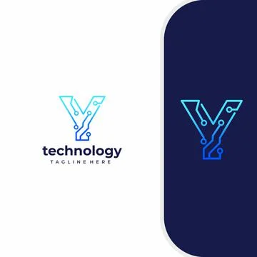 Letter Y Technology, Line Dot Connection Logo 스톡 일러스트