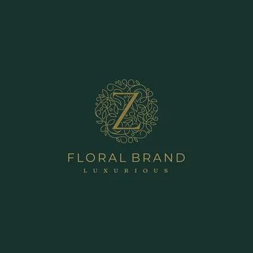 Letter Z Circle Floral Botanical Leaf Logo Design Stock Illustration