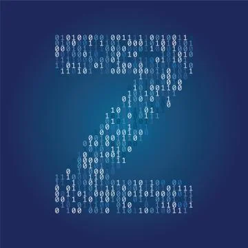 Letter Z font made from binary code digits on a dark blue background Stock Illustration