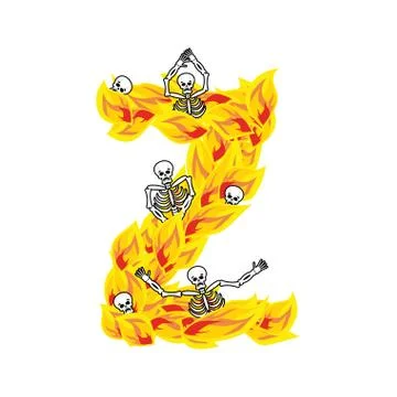 Letter Z hellish flames and sinners font. Fiery lettering. Infernal fire al.. Stock Illustration