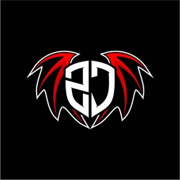 Letter Z J initial vector logo template with a minimalist dragon wing style Stock-Illustration