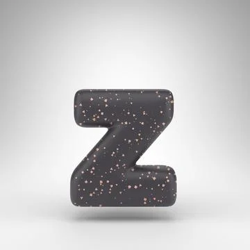 Letter Z lowercase on white background. Black matte 3D letter with copper dots Illustrazione stock
