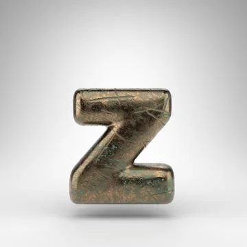 Letter Z lowercase on white background. Bronze 3D letter with oxidized scratc Stock Illustration