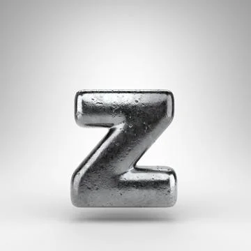 Letter Z lowercase on white background. Iron 3D letter with gloss metal textu Illustrazione stock