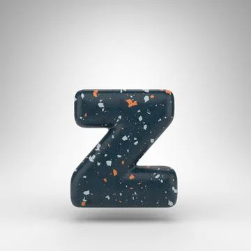 Letter Z lowercase on white background. 3D letter with blue terrazzo pattern  Stock Illustration
