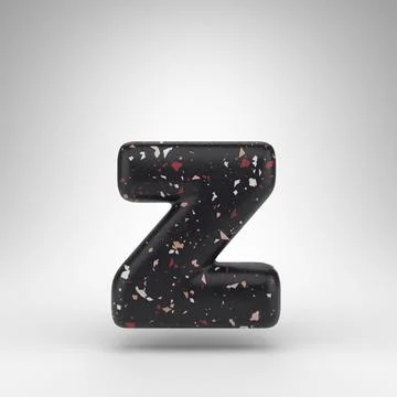 Letter Z lowercase on white background. 3D letter with black terrazzo pattern Stock Illustration