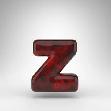 Letter Z lowercase on white background. Red amber 3D letter with glossy surface. Stock Illustration