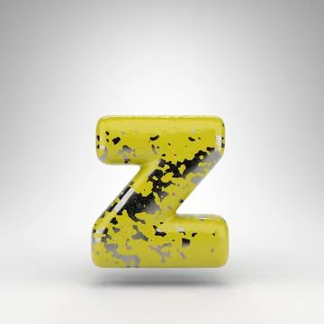 Letter Z lowercase on white background. 3D letter with old yellow paint on gl 스톡 일러스트