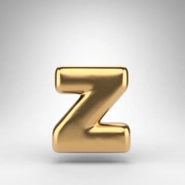 Letter Z lowercase on white background. Golden 3D letter with gloss metal Stock Illustration