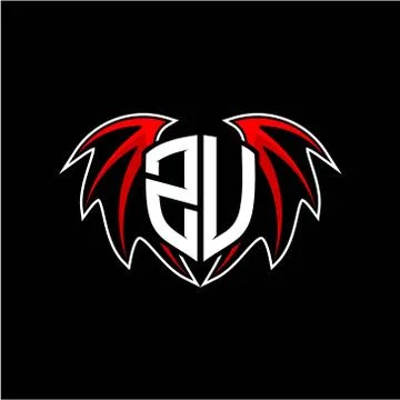 Letter Z U initial vector logo template with a minimalist dragon wing style Stock Illustration