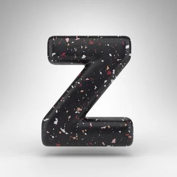 Letter Z uppercase on white background. 3D letter with black terrazzo pattern Stock Illustration