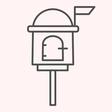 Letterbox thin line icon. Mail box on stand with handle lock. Postal service Illustration