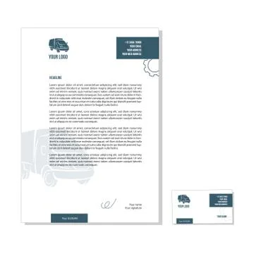 Letterhead template with lorry background. Corporate identity for a transport Stock Illustration