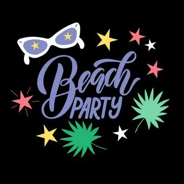 Lettering composition about summer - beach party - in vector graphics, on black Illustrazione stock