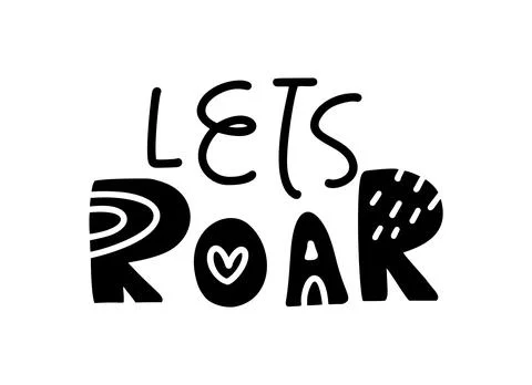 Lettering dinosaur Vector hand drawn text Lets Roar. Scandinavian Quote for boy Stock-Illustration