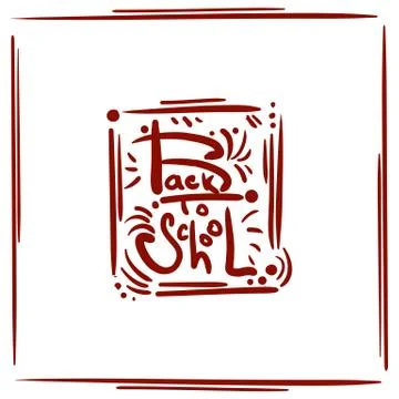 Lettering doodle back to school in red frame Stock Illustration