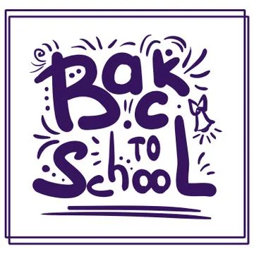 Lettering doodle violet back to school  in frame Stock Illustration