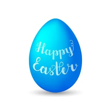 Lettering Happy Easter on blue egg with shadow on white background. Vector il イラスト素材