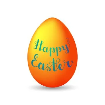 Lettering Happy Easter on orange egg with shadow on white background. Vector  Stock-Illustration