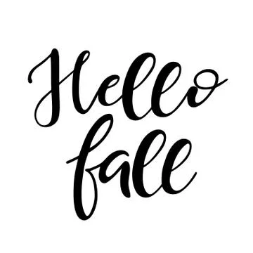Lettering hello fall wrote by brush. Hello fall calligraphy. Stock Illustration