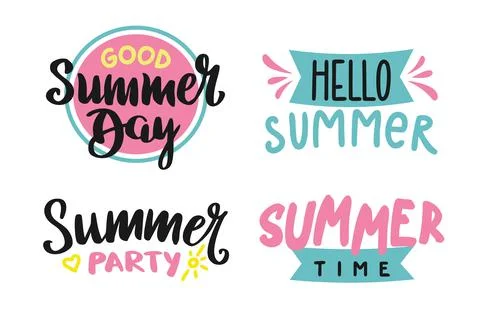 Lettering hello summer set  on a white background Summer banner postcard for  Stock Illustration